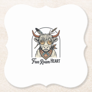 Highland Cow Shirt Free Spirit Vintage Engraving A Paper Coaster