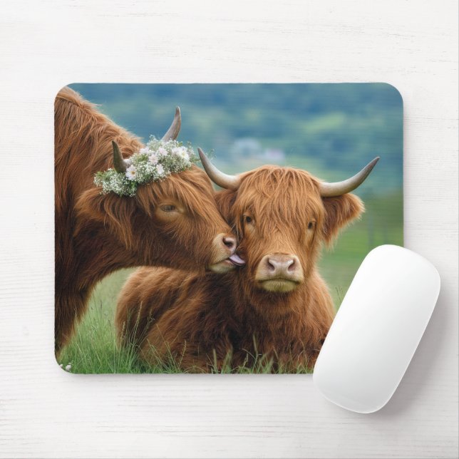 Highland Cow Showing Affection Mouse Pad (With Mouse)