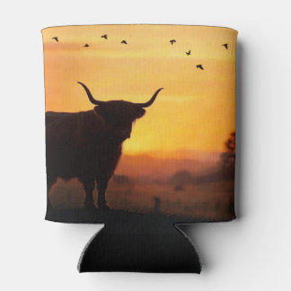 Highland Cow SIlhouette Country Western  Can Cooler