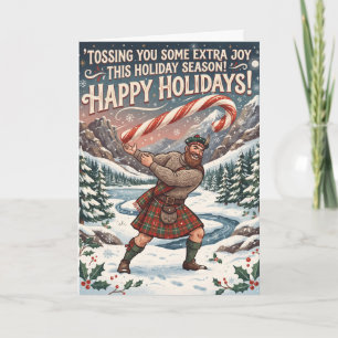 Highland Cow Snowball Toss Christmas Card
