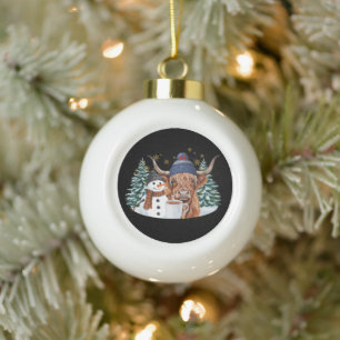 Highland Cow Snowman Hot Cocoa Christmas Tree Xmas Ceramic Ball Christmas Ornament
