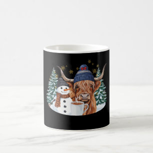 Highland Cow Snowman Hot Cocoa Christmas Tree Xmas Coffee Mug