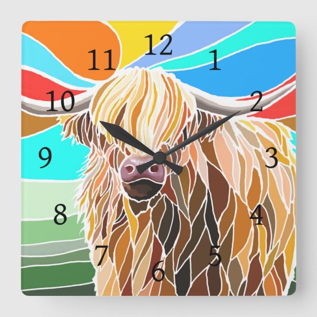 Highland Cow Square Wall Clock (Front)
