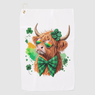 Highland Cow St Patrick’s Png, Lucky Cow Golf Towel
