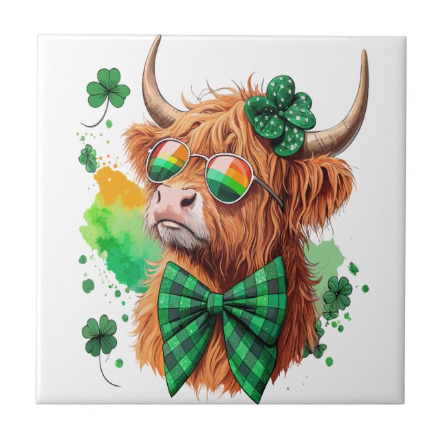 Highland Cow St Patrick’s Png, Lucky Cow Tile (Front)