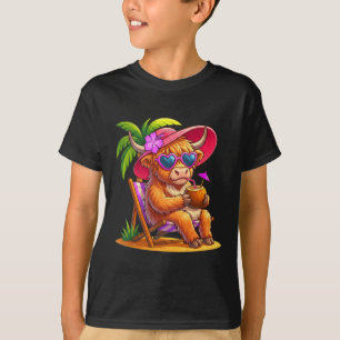 Highland Cow Summer Vibes Beach Chair Palm Tree T-Shirt