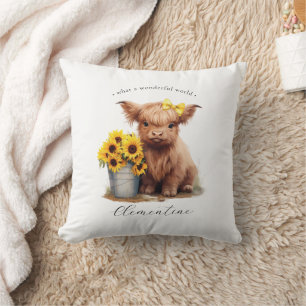 Highland Cow Sunflower Bucket Cushion