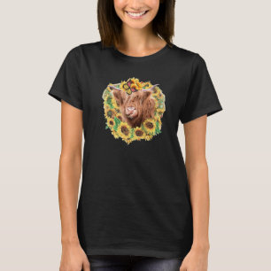 Highland Cow Sunflower Butterfly Farm Animals West T-Shirt