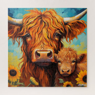 highland cow sunflower with calf puzzle