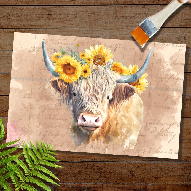 Highland Cow Sunflowers 5 Decoupage Paper (Creator Uploaded)