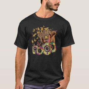Highland Cow Sunflowers And Daisies Cow Animal Far T-Shirt