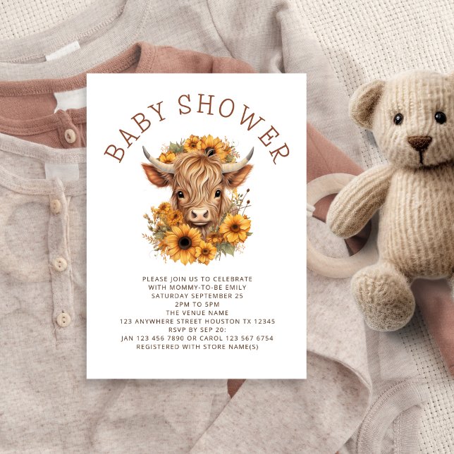 Highland Cow Sunflowers Baby Shower Invitation (Creator Uploaded)