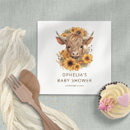 Highland Cow Sunflowers Baby Shower Napkin