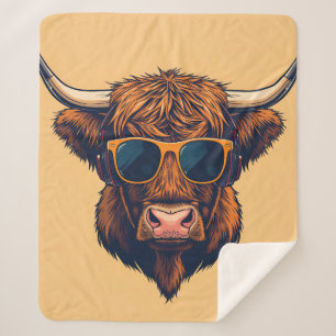 Highland Cow Sunglasses Funky Scottish  Sherpa Blanket