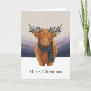 Highland Cow Thistle Crown Christmas Card
