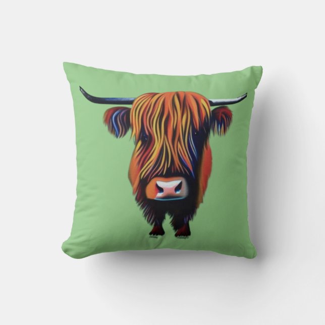 Highland cow throw cushion/pillow cushion (Front)