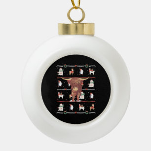 Highland Cow Ugly Christmas Ceramic Ball Christmas Ornament