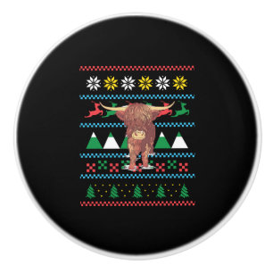 Highland Cow Ugly Christmas Ceramic Knob