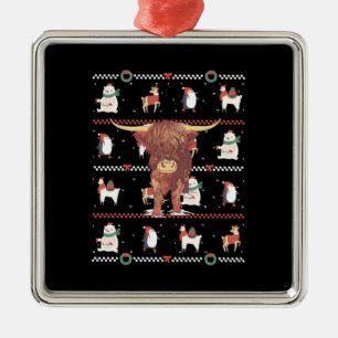 Highland Cow Ugly Christmas Metal Tree Decoration