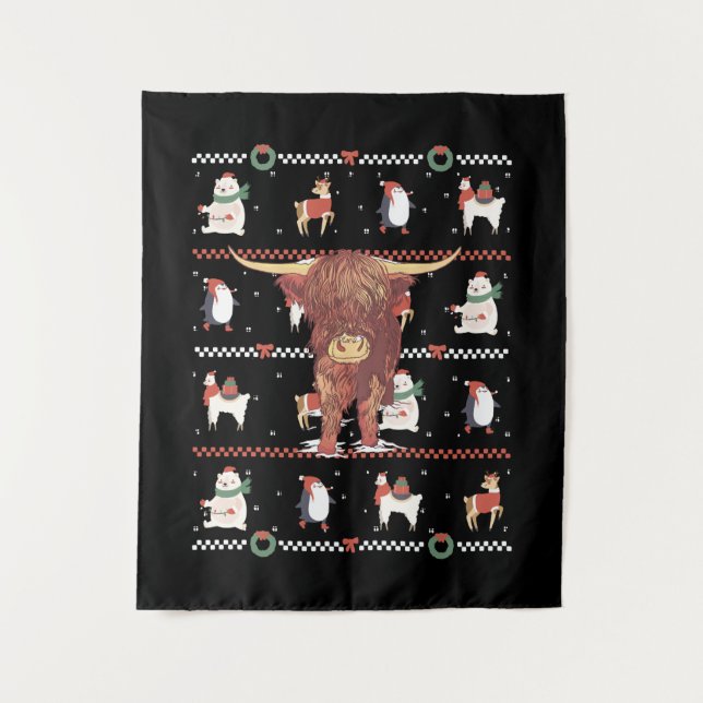 Highland Cow Ugly Christmas Tapestry (Front)