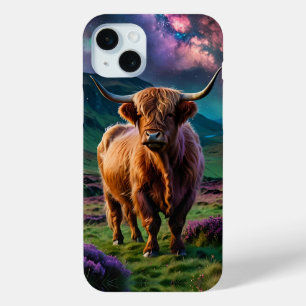 Highland Cow Under The stars iPhone 15 Mini Case