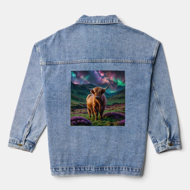 Highland Cow Under The stars Denim Jacket (Back)