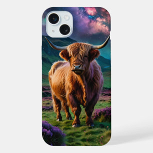 Highland Cow Under The stars iPhone 15 Plus Case