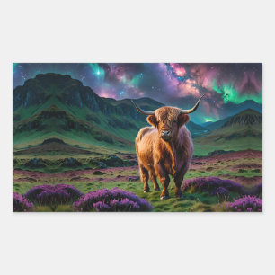 Highland Cow Under The stars Rectangular Sticker