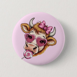 Highland Cow Valentine Coquette Valentine's Day  6 Cm Round Badge