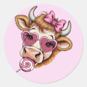Highland Cow Valentine Coquette Valentine's Day  Classic Round Sticker