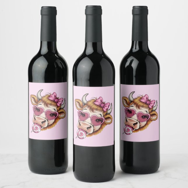Highland Cow Valentine Coquette Valentine's Day  Wine Label (Bottles)