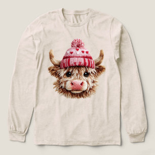 Highland Cow Valentine Cute Love Cow with Hearts  Tri-Blend Shirt