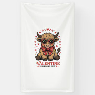 Highland Cow Valentine Cute Vintage Engraving Shir Banner