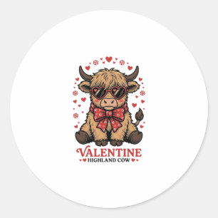 Highland Cow Valentine Cute Vintage Engraving Shir Classic Round Sticker