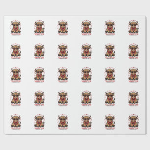 Highland Cow Valentine Cute Vintage Engraving Shir Wrapping Paper