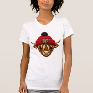 Highland Cow Valentine PNG Faux Latch Hook T-Shirt