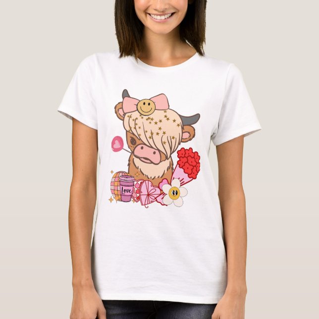Highland Cow valentine, Western valentine, Xoxo  T-Shirt (Front)