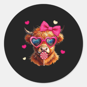 Highland Cow Valentines Day Funny Hearts Valentine Classic Round Sticker