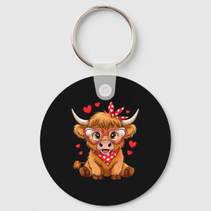 Highland Cow Valentines Day Funny Hearts Valentine Key Ring