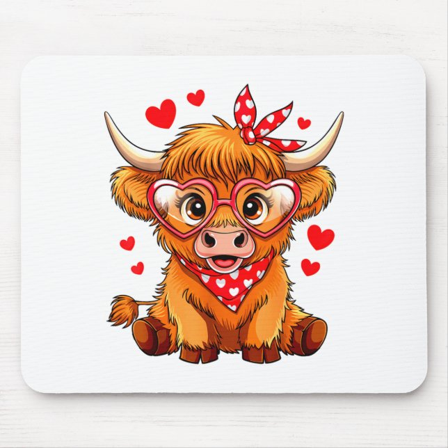 Highland Cow Valentines Day Funny Hearts Valentine Mouse Pad (Front)