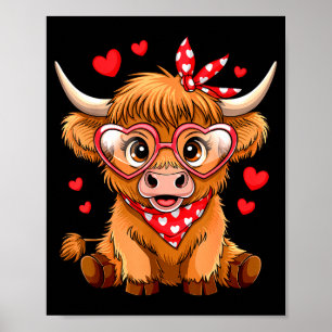 Highland Cow Valentines Day Funny Hearts Valentine Poster