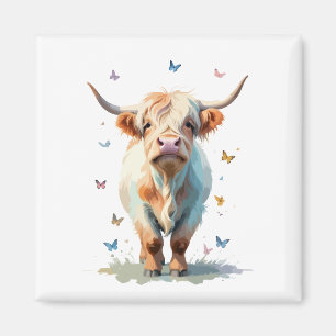 Highland Cow Vector Painting Adorable Fun Animal Magnet