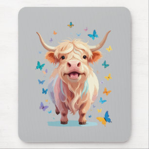 Highland Cow Vector Painting Adorable Fun Animal Mouse Pad