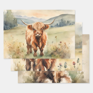Highland Cow Vintage Decoupage Wrapping Paper Sheet