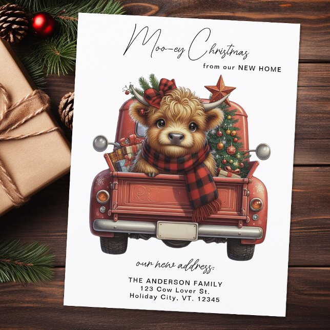 Highland Cow Vintage Red Truck Christmas Moving Postcard (Creator Uploaded)
