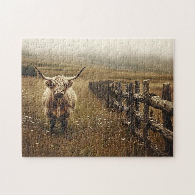 Highland Cow Vintage Sepia Jigsaw Puzzle (Horizontal)