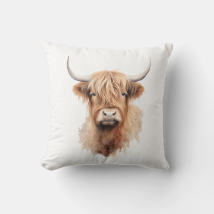 Highland cow watecolor ranch funny cushion