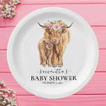 Highland Cow Watercolor Baby Shower Calf  Paper Plate<br><div class="desc">This design may be personalised in the area provided by changing the photo and/or text. Or it can be customised by clicking Personalise this Template and then choosing the click to customise further option and delete or change the colour of the background, add text, change the text colour or style,...</div>