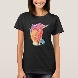 Highland Cow Watercolor Graphics Women Girls Cow T-Shirt