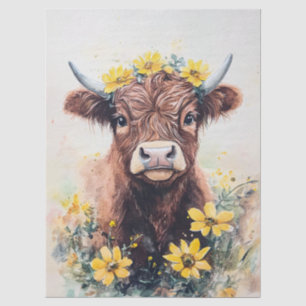 Highland Cow Watercolor Tissue Paper Yellow Flower